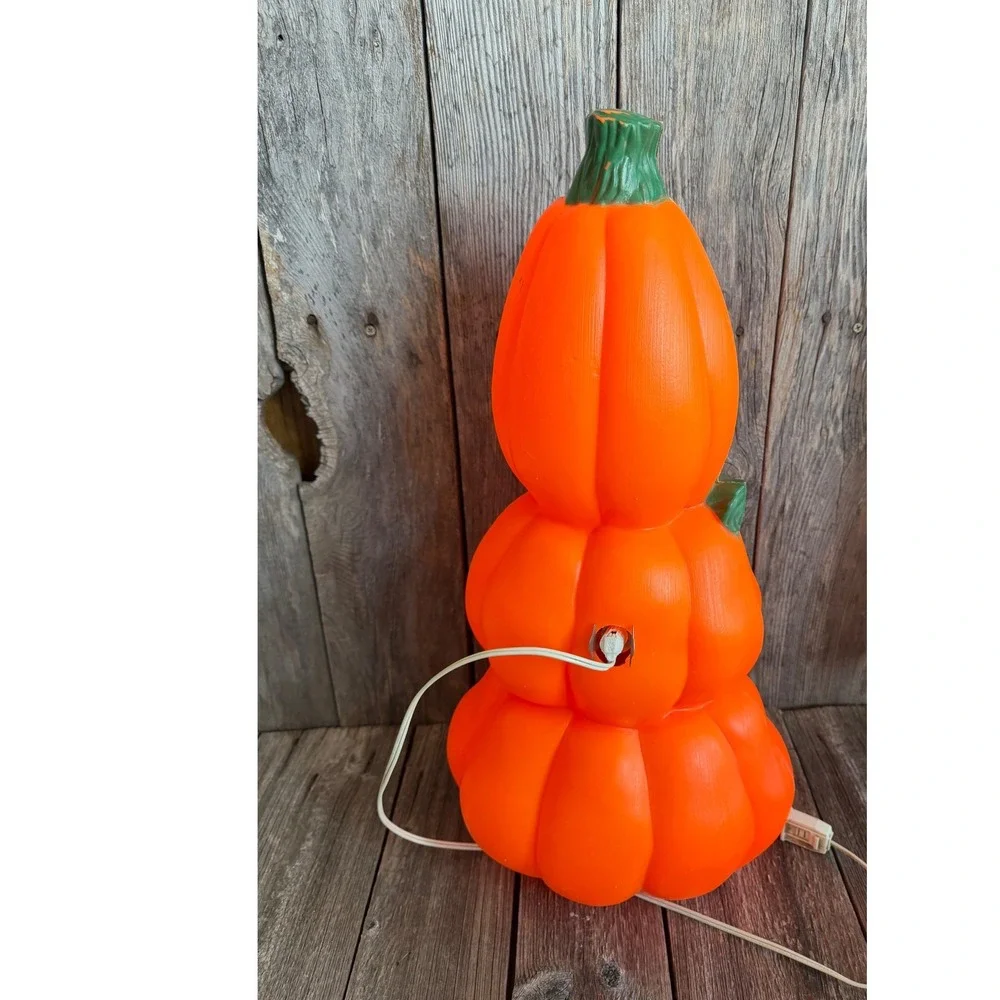 Vintage General Foam Plastics Pumpkin Blow Mold Orange Stacked Jack-O-Lantern